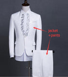 2019 Stand Collar Crystals Men's Suits Singer Host Costume Chorus Performance Stage Outfits Wedding Master Show Red Black Suit
