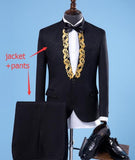 2019 Stand Collar Crystals Men's Suits Singer Host Costume Chorus Performance Stage Outfits Wedding Master Show Red Black Suit